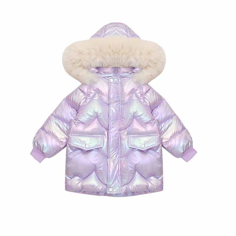 Girls' Mid-Length Bright Down Jacket - Wash-Free, Warm, Thickened for Winter