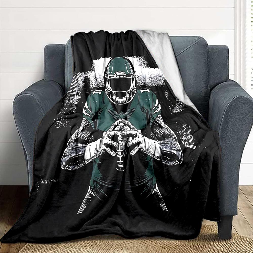 1pc Green Rugby Player Blanket, Lightweight Flannel Throw Blanket for Sofa, Bed, Travel, Camping, Living Room, Office, Couch, Chair, and Bed