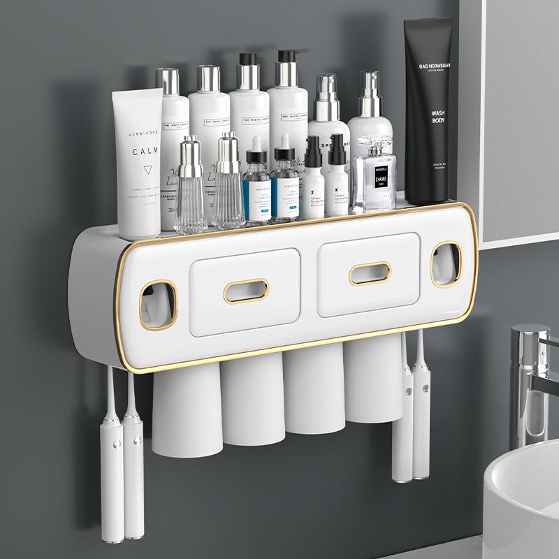 Magnetic Adsorption Inverted Toothbrush Holder 2 Automatic Toothpaste Squeezer Dispenser Storage Rack Bathroom Accessories Set