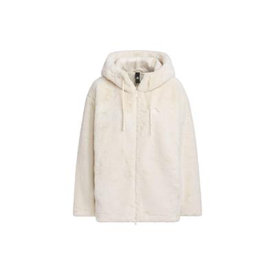 Solid Color Sports Loose Hooded Fleece Jacket Women Outerwear White IZ4565