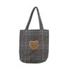 Spring and Autumn New Woolen Bear Embroidered Handbag Women's New Simple Small Bag Canvas Bag Large Capacity