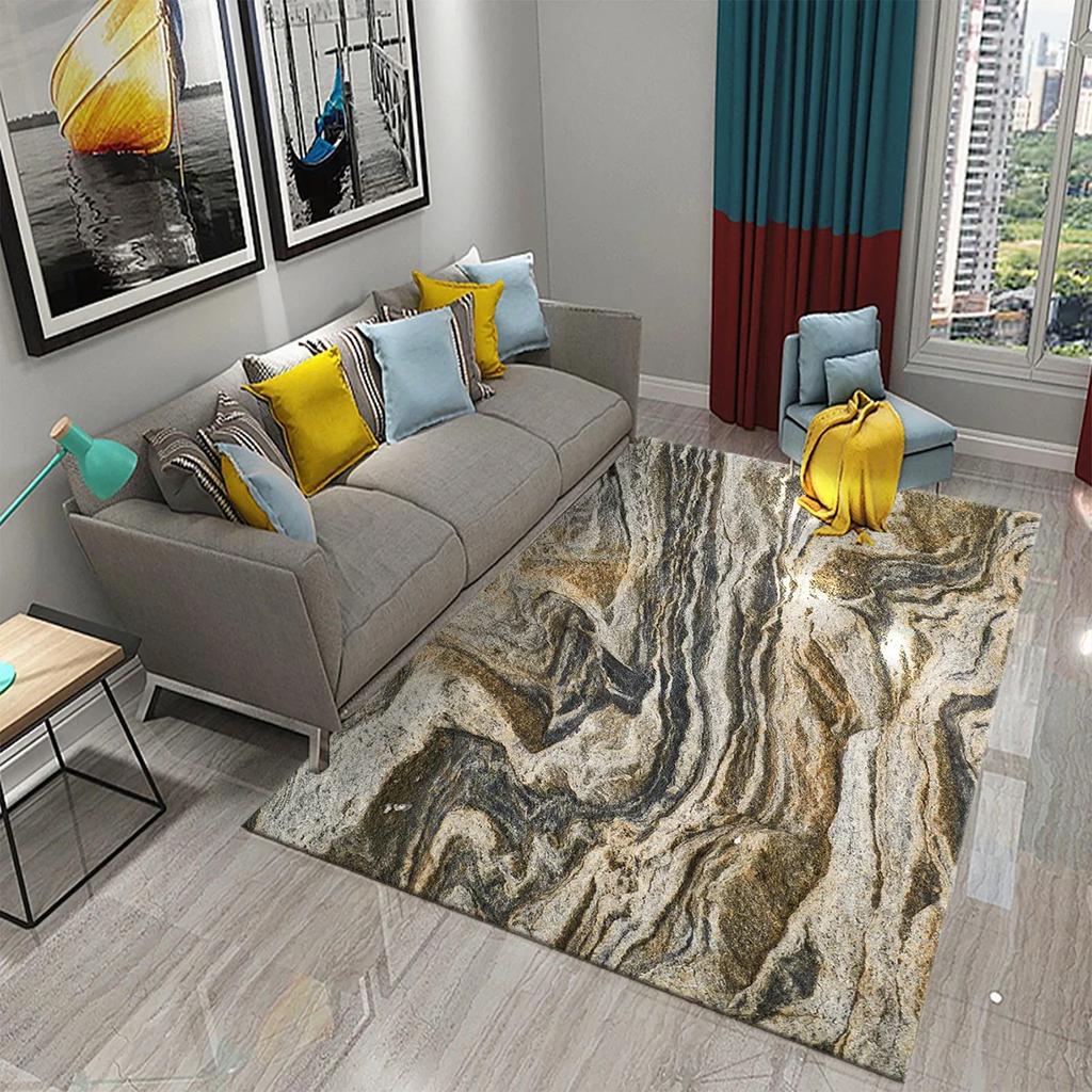 Dark Green Marbling Carpet Abstract Marble Pattern Rug Golden  Stone Texture Rectangle Area Rugs Living Room Bedroom Decor Mats