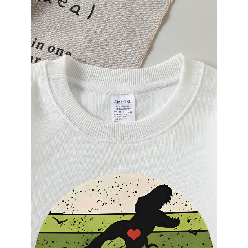 European Sizes Girls' Long-Sleeve Round Neck Sweatshirt "Mamasaurus Rex Dinos" Print, Spring/Autumn, Casual, Daily & Sports.