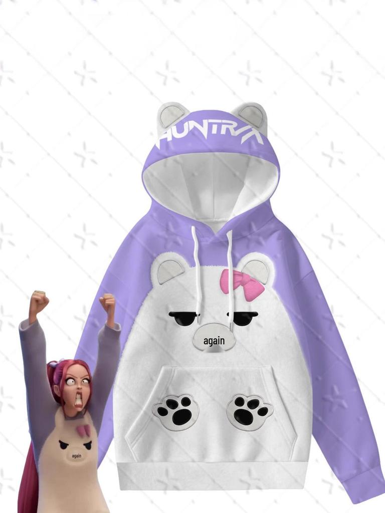 Kpop Dziewczęca Grupa Łowców Demonów Bluza z Uszami Fioletowego Niedźwiedzia Koszulka Anime - Styl MIRA