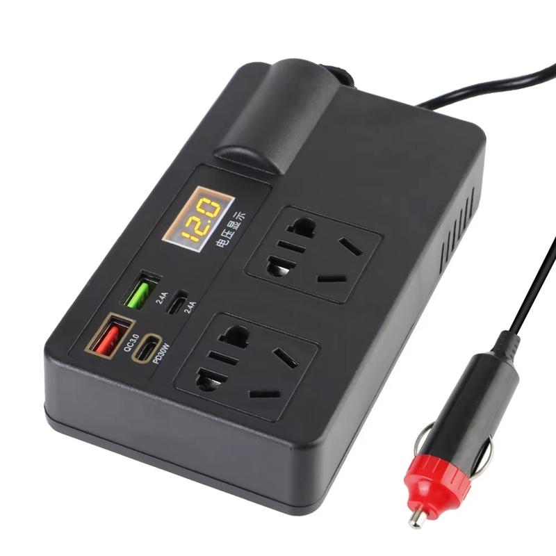 New 12V/24V Car Inverter QC 3.0 USB/PD/Type-C Chargers Power Adapter Voltage Detection Device Digital Display