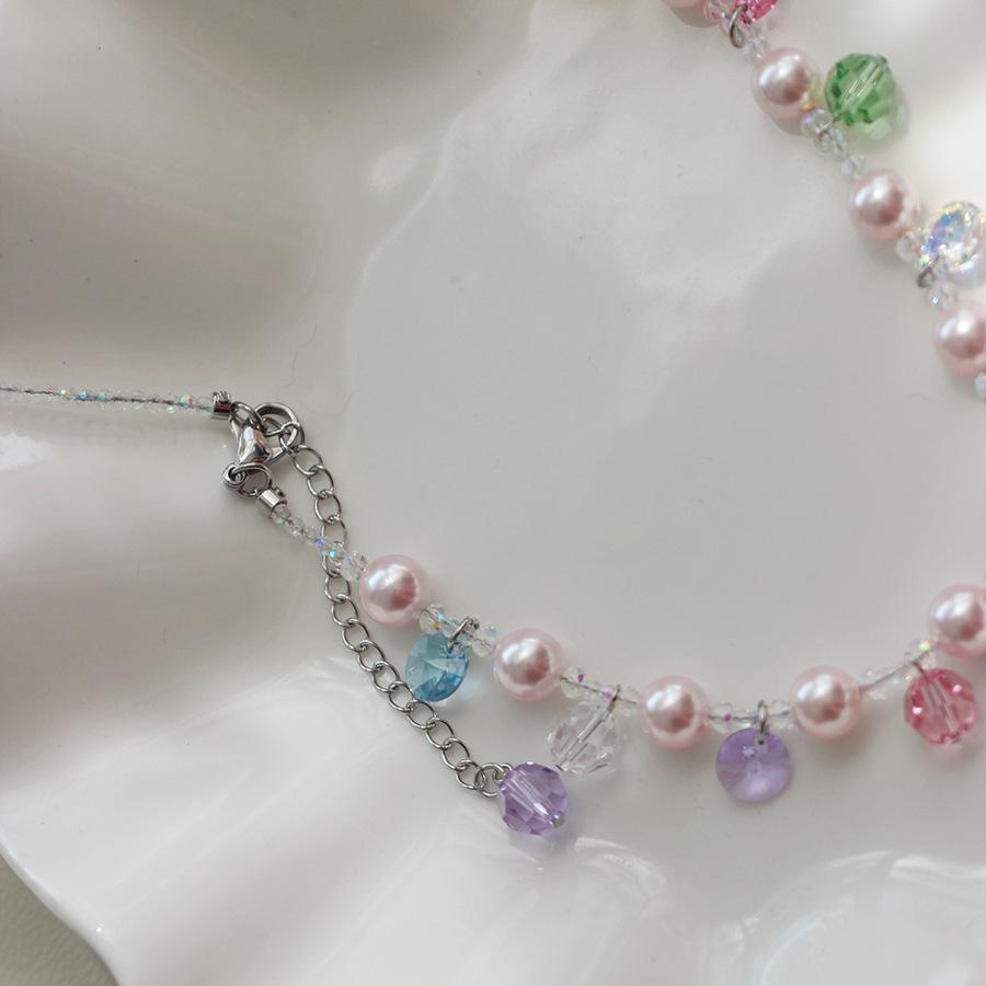 Titanium steel French pearl crystal beaded necklace fashion light luxury collarbone chain creative design sense jewelry women's high sense