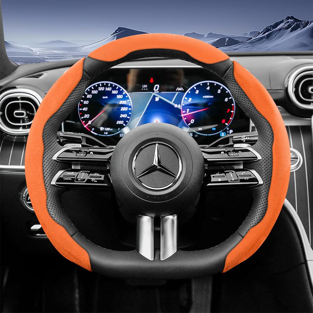 Suitable for Mercedes-Benz Sports Suede Steering Wheel Covers with Split Snap-On Design for V G S a E C Class Gle Glc Gla Glb Cls Cla Eqb Eqe Eqs Amg 