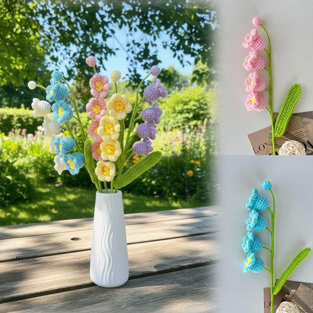 1pc Finished Product Lily of the Valley Crochet Flowers Hand-woven Knit Fake Flowers Party Wedding