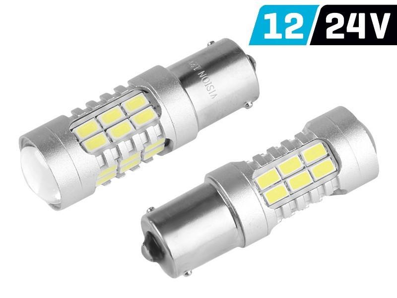 Żarówka VISION P21W BA15s 12/24V 27x 5730 SMD LED, z soczewką, CANBUS, biała, 2 szt