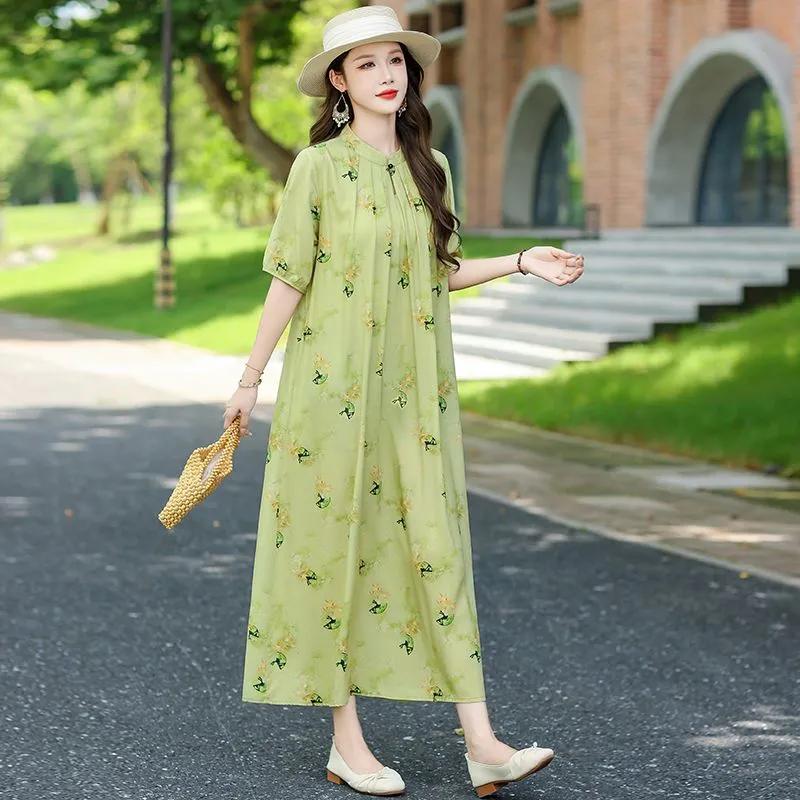 Womens Casual Floral Print Half Sleeve Loose Maxi Dress XL