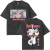 Washed Vintage Anime Inuyasha Graphic Print Tshirt Men Women Casual Oversized Cotton T Shirts Mens Retro Cartoon Streetwear
