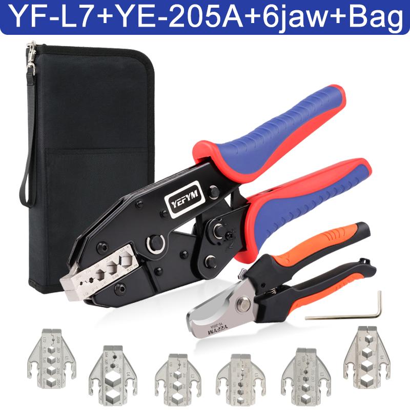 YF-L7 Hand-Powered Coaxial Ratchet Crimp Kit with 6 Replaceable Jaws Customizable Tool Sets for RG Cable RF Connectors