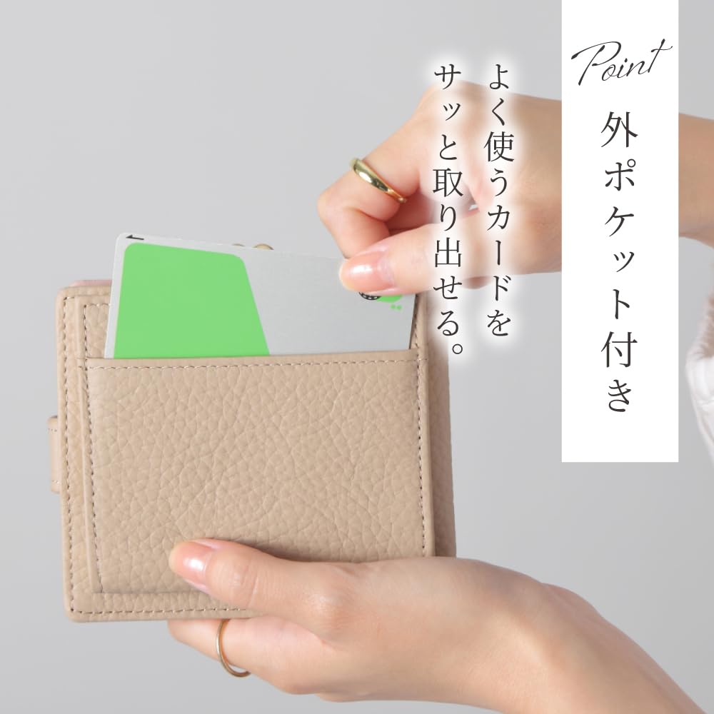 LASIEM Genuine Leather Clasp Mini Bifold Skimming Rose X Wallet, Women's Wallet, Wallet, Protection, Two-Tone (Classic Greige)