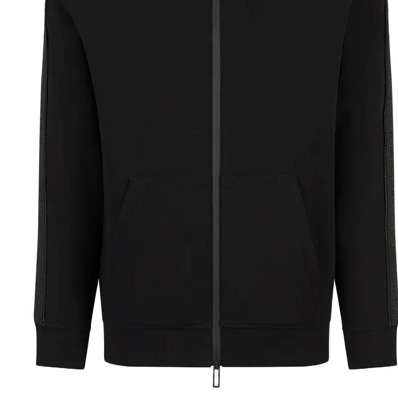 Emporio Armani Solid Color Reversible Plain Knit Logo Full Zip Long Sleeve Jacket Men jackets Black 3R1MBA1-JHSZ1-0999