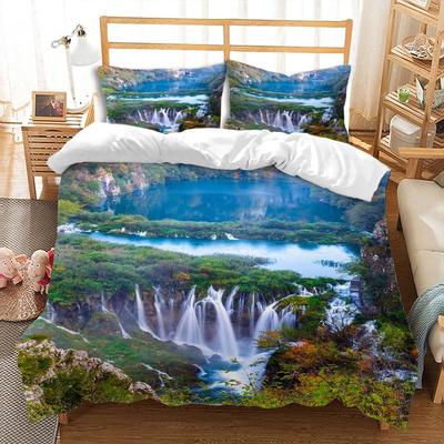 Waterfall Duvet Cover Sets For Teens Adults Queen Quilt Covers Lightweight Down Room Decor 2 Pillowcases 1 Duvet Cover No Quilt