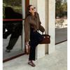 Fashion Brown Zipper Jacket For Women Elegant Lapel Long Sleeve Short Coats Female Vintage Lady Street Outerwear