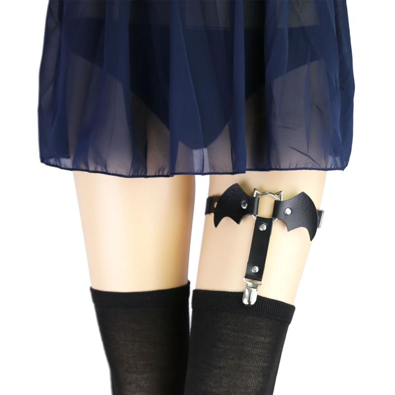 Bat-Shaped Leather Garters For Thigh High Socks Stocking Suspender Belt Thigh Ring Goth Leather Garter Belt