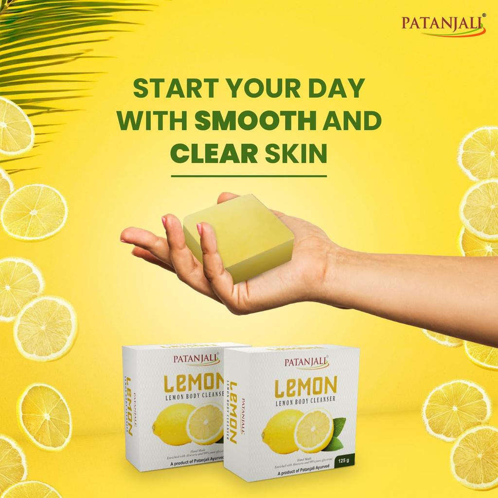 Patanjali Lemon Body Cleanser Soap 125g Pack Of 8 Refreshing Bath Bar Gentle Cleansing Soap For All Skin Types Daily Use