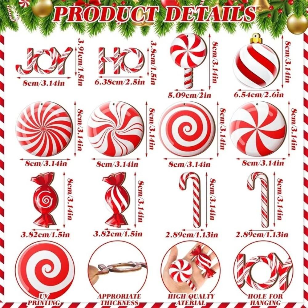 12/24Pcs Fun Wooden Christmas Tree Decoration Candy Cane Red Candy Cane Decoration DIY Hanging Hanging Ornaments Home Decor