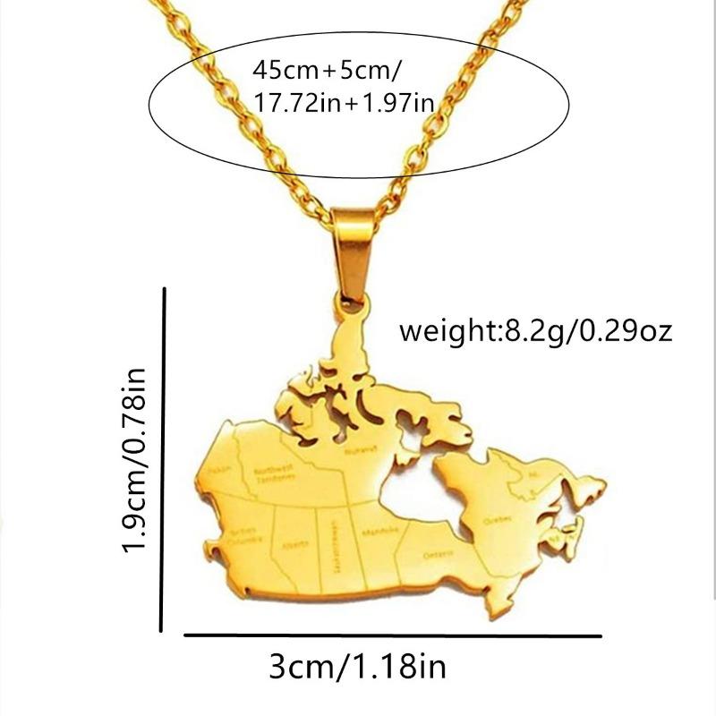 Stainless Steel Canada Map Pendant Necklace Unisex Fashion Trendy Jewelry Accessory