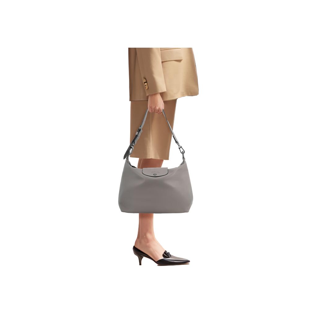 Longchamp Le Pliage Xtra 32 Snap Zipper Hobo Leather Crescent Bag Women Bags Dove-Grey 10189987P55
