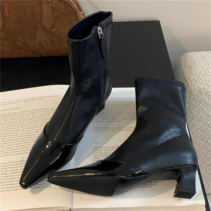 Eilyken High Quality Design Splicing Pointed Toe Zipper Women Ankle Boots Fashion Square Heels Short Booties Shoes