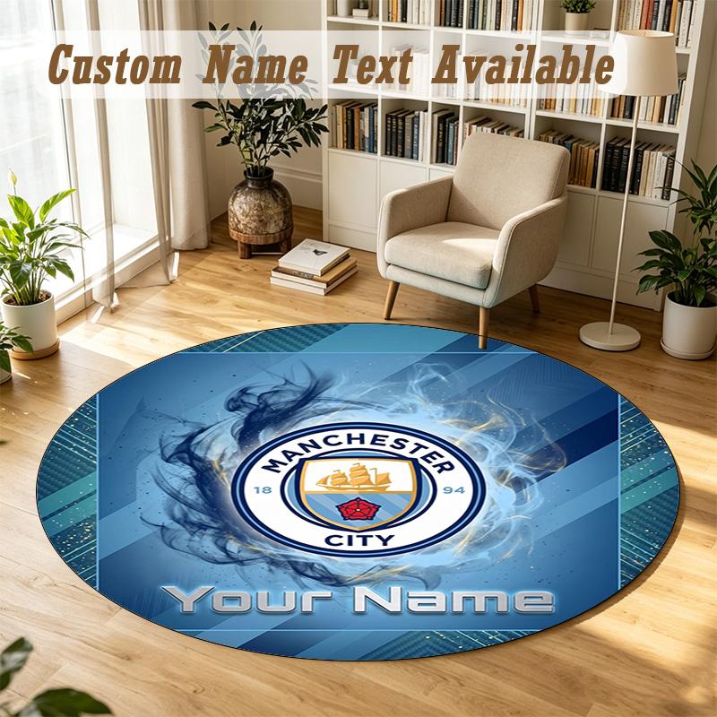 Round Rug Custom NameManchester City Pattern Non Slip Carpet Home Floor Decor