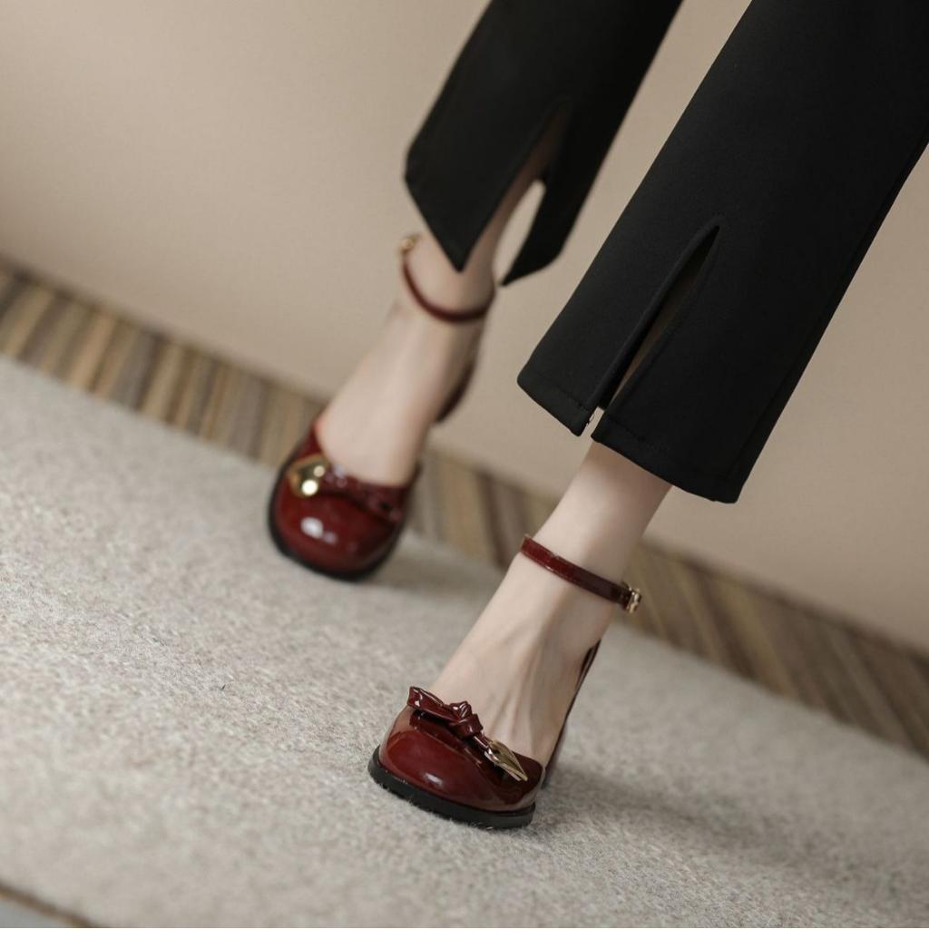 Elegant Bowtie Mary Janes Woman Chunky High Heels Lolita Shoes Ladies Ankle Strap Cut-Out Sandals Designer Pumps Femmes
