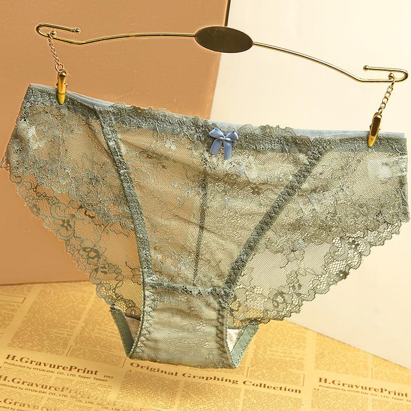 Women's Lace Mesh Underwear Transparent Seamless Low Waist Cotton Crotch Hollowed Out Underwear