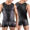 Hot Sexy Men Faux Leather Bodysuit Nightclub Costumes Tight Pouch Leotard Sleeveless Zip-up Open Crotch Jumpsuit Erotic Lingerie
