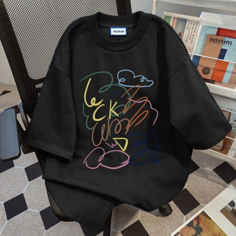 Men's Colorful Graffiti Doodle Oversized Short Sleeve T-Shirt, Casual Crew Neck Streetwear Tee, Trendy Graphic Top