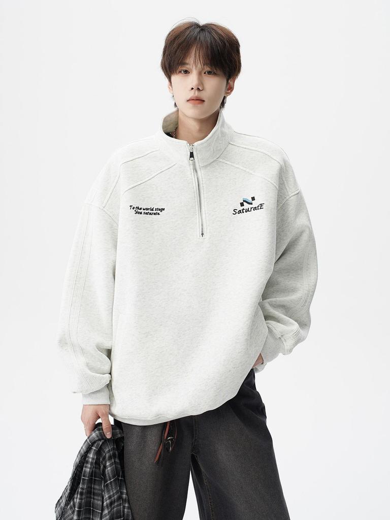 Men's Half-Zip Stand Collar Hoodie - 2025 Autumn Korean Trend, Loose Fit Casual Jacket for Couples