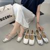 Fashion French Square Head Women's Mary Jane Shoes Spring and Summer Retro One-button British Style Square Heel Flat Single Shoes Women