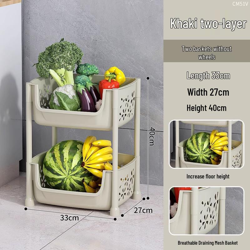 Multi-layer Kitchen Storage Rack: Multi-functional Vegetable, Fruit, and Snack Basket Trolley.