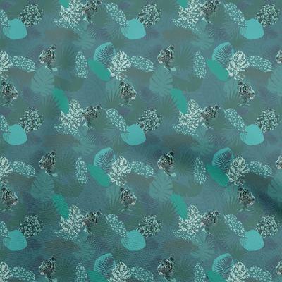 Cotton Flex Dark Teal Green Fabric Tropical Leaf Quilting Supplies Print Sewing Fabric By The Yard 40 Inch
