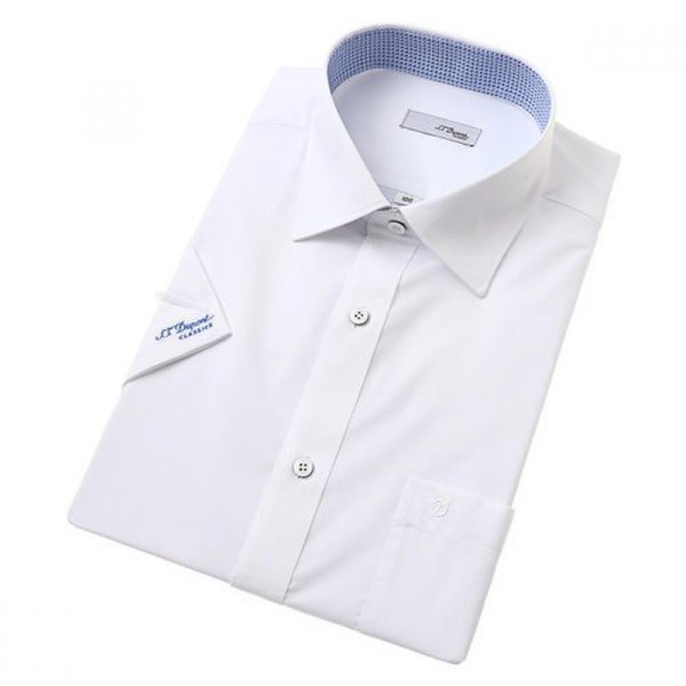 S.T. Dupont Short Sleeve Regular Fit Stretch Fabric Sleeve Full Logo White Shirt