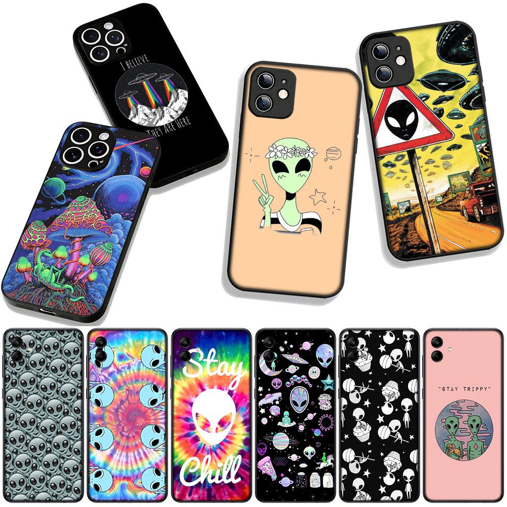 Trippy Tie Dye Peace Alien Phone Cover Case for Apple iPhone 16 15 14 Plus 13 12 Mini 17 Pro Max + ProMax 16E Air 16+ Casing