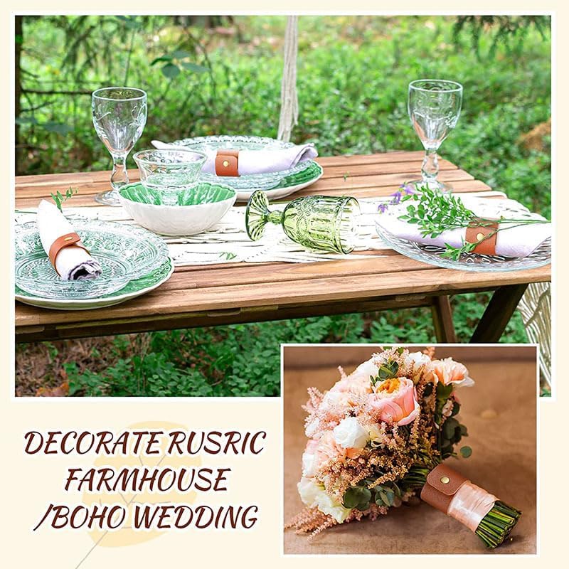 mdgfge 8 PCS Leather Napkin Rings Vintage Buckle Rustic PU Faux Leather Napkin Holder for Farmhouse Fall Dinner Party Thanksgiving Day Elegant