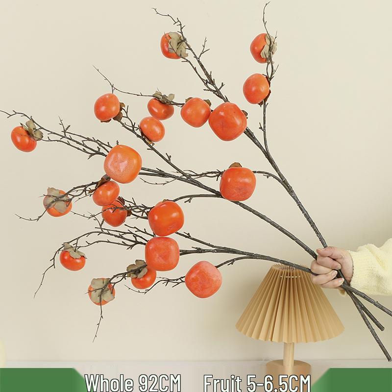 Pomegranate and Persimmon Artificial Flower Branch for Living Room or Dining Table Decoration