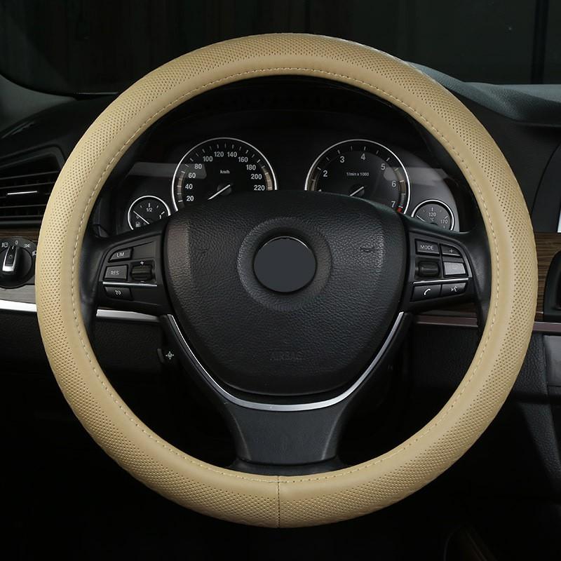 Universal Leather Steering Wheel Cover With Perforated Design Sport Style 36cm 38cm 39cm Diameter