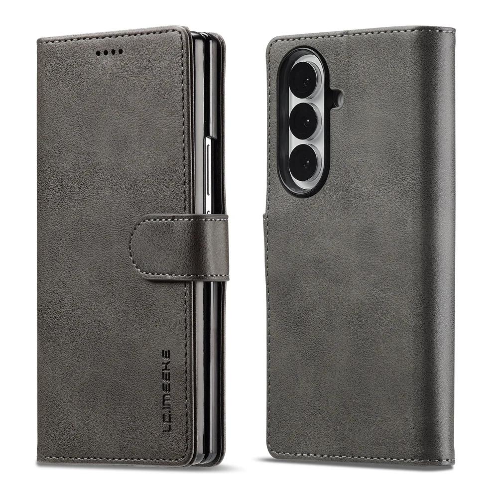 

Flip Book PU Leather Cover For Samsung Galaxy Z Fold 7 6 5 4 3 Fold7 Fold6 Fold5 Fold4 Fold3 5G Wallet Case with Card Holder Galaxy Z Fold7 сірий колір