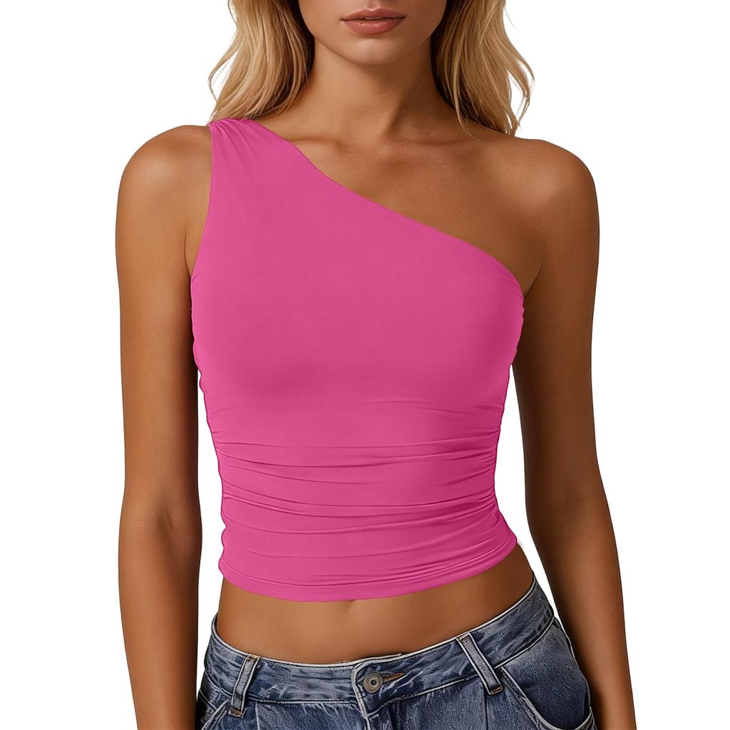 Women's Sleeveless One-Shoulder Slim Fit Sexy Tank Top