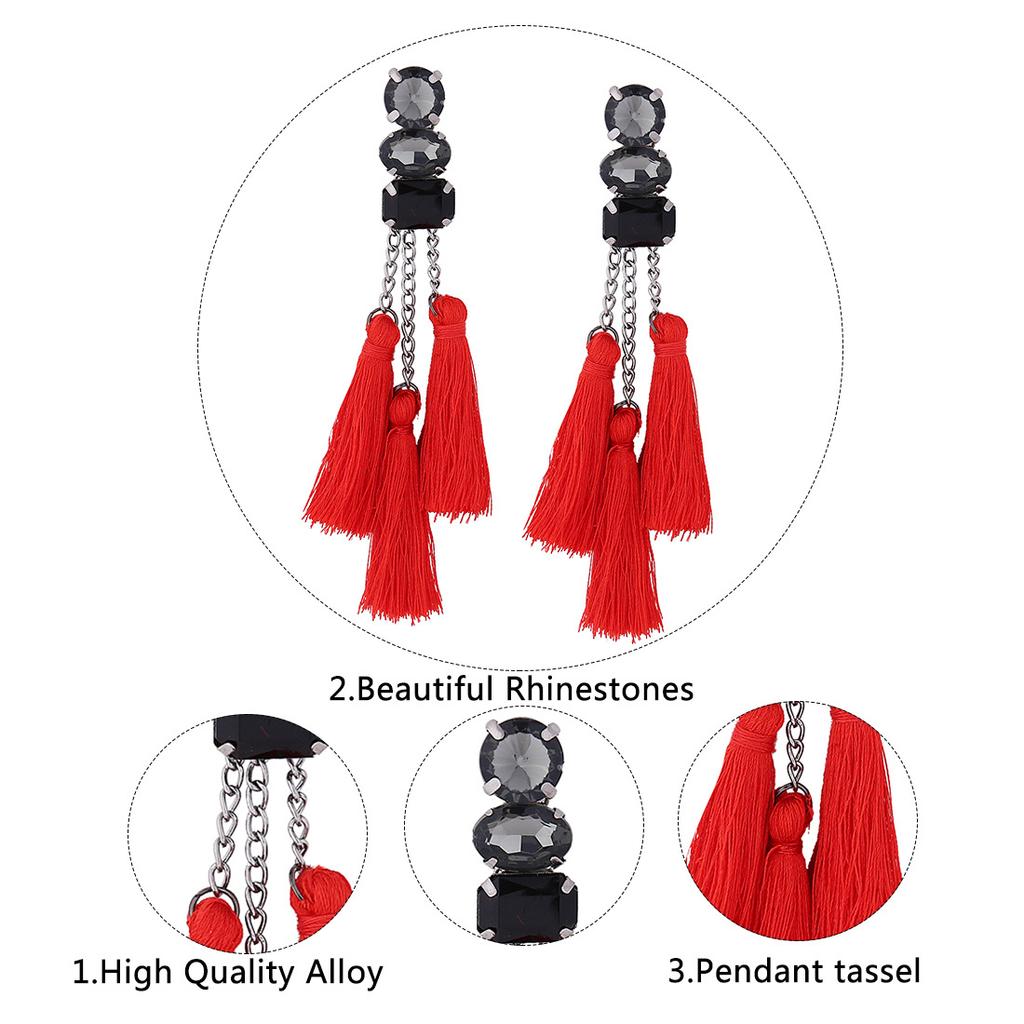 Ethnic Vintage Tassel Rhinestone Ear Pendent Long Fringe Eardrop Dangle Earrings Ladies Jewelry Christmas Gift