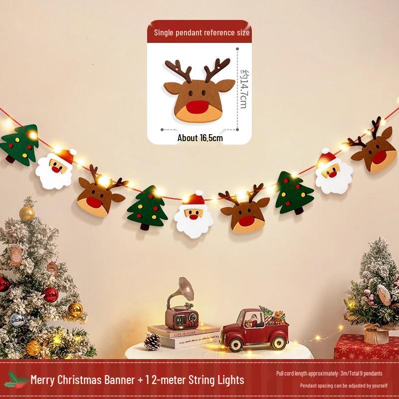 Christmas Tree Hanging Ornaments & Festive Decorations with Atmosphere Lights & Pull Flowers