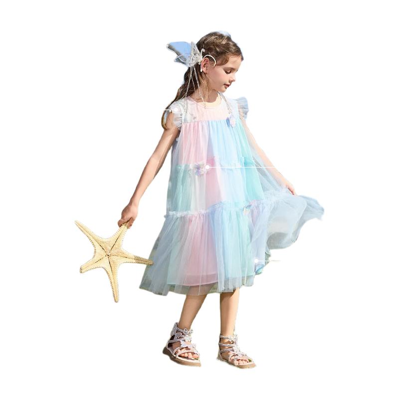 ASK JUNIOR Girls  Summer Colorblock Flutter Sleeve Princess Dress 170