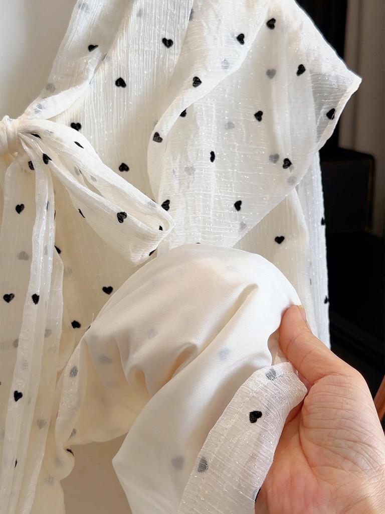 Elegant Women's Age-Reducing Polka Dot Heart Ruffle Shirt - Spring 2026 Long-Sleeved Top