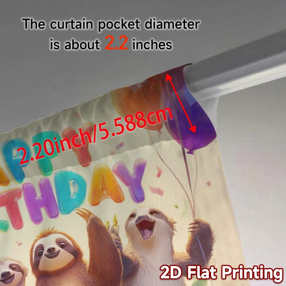 2pcs, 2D FLAT PRINTING Curtains (Without Rod) Sloth Celebration(2) Print Popular Curtains Polyester Easy Install Curtains