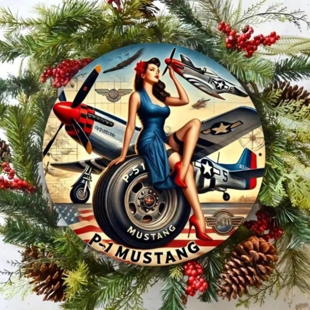 Vintage Airplane Metal Tin Sign P51 Mustang Wall Decor for Man Cave Garage