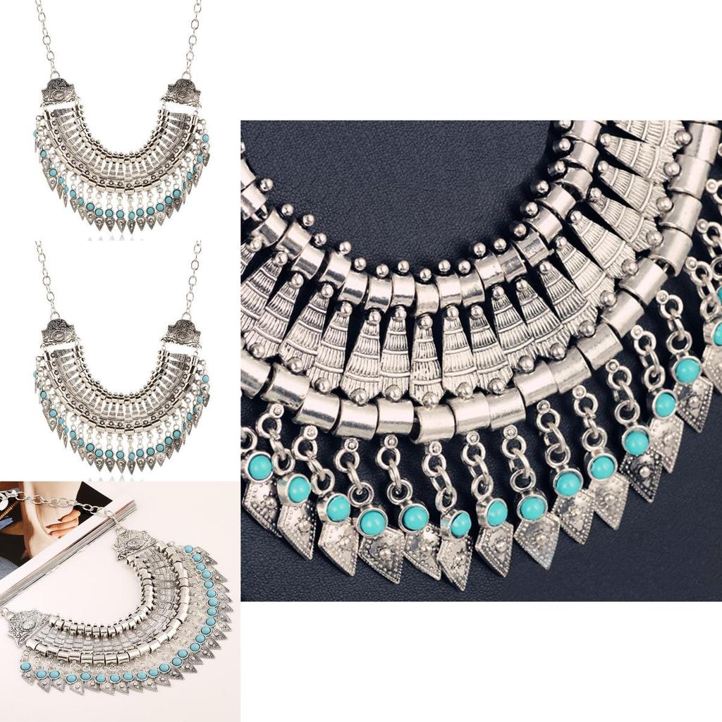 Ethnic Style Simulation Gemstone Decoration Tassel Design Women Necklace For Gift For Jewelry Enthusiasts