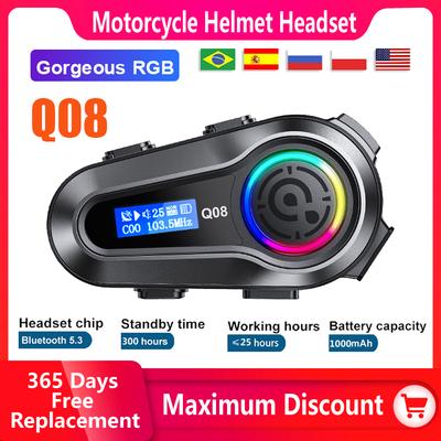Q08 Motorcycle Helmet Bluetooth Headset EQ Sound Effect HD LCD Display IPX6 Waterproof Stereo FM Radio Stable Signal Headphone